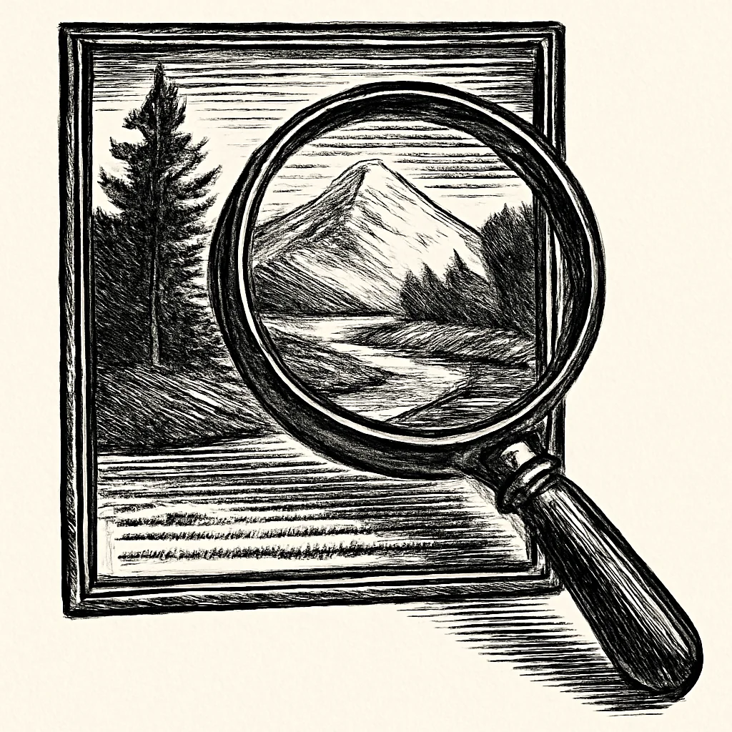 Illustration: a magnifying glass revealing hidden text beneath a photograph