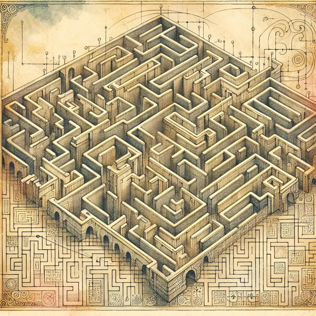 Illustration: a maze-like website interface where tiny visitors are funneled through deceptive paths with hidden exits and misleading arrows